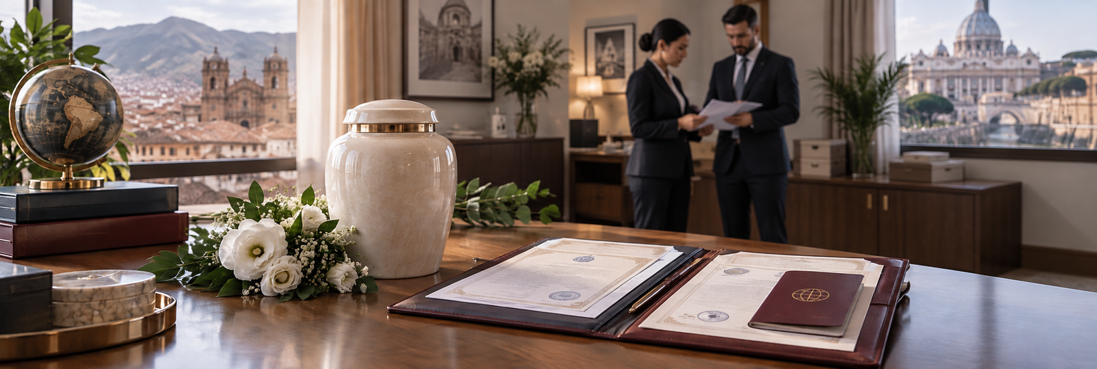 Urna funeraria y documentación para un traslado internacional entre Perú e Italia